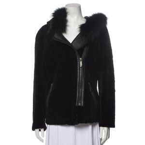 Chic Black Teddy 100%shearling Jacket with fur hood